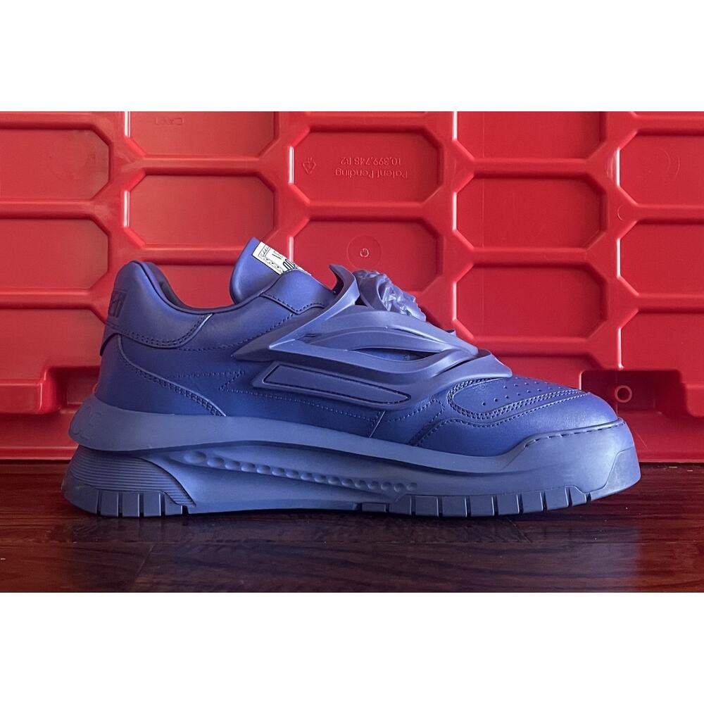 $999 NIB Versace Odissea Blue Leather Low Top Sneaker Shoes Size US 13 Euro 46 D - Picture 3 of 8